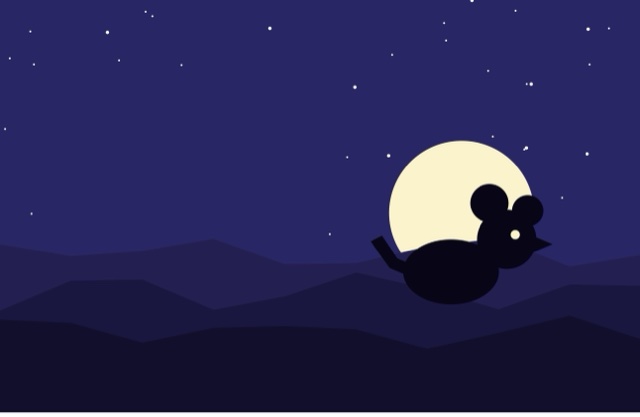 The letter M spread in the Paper-cut world — a flat-shape mouse scene